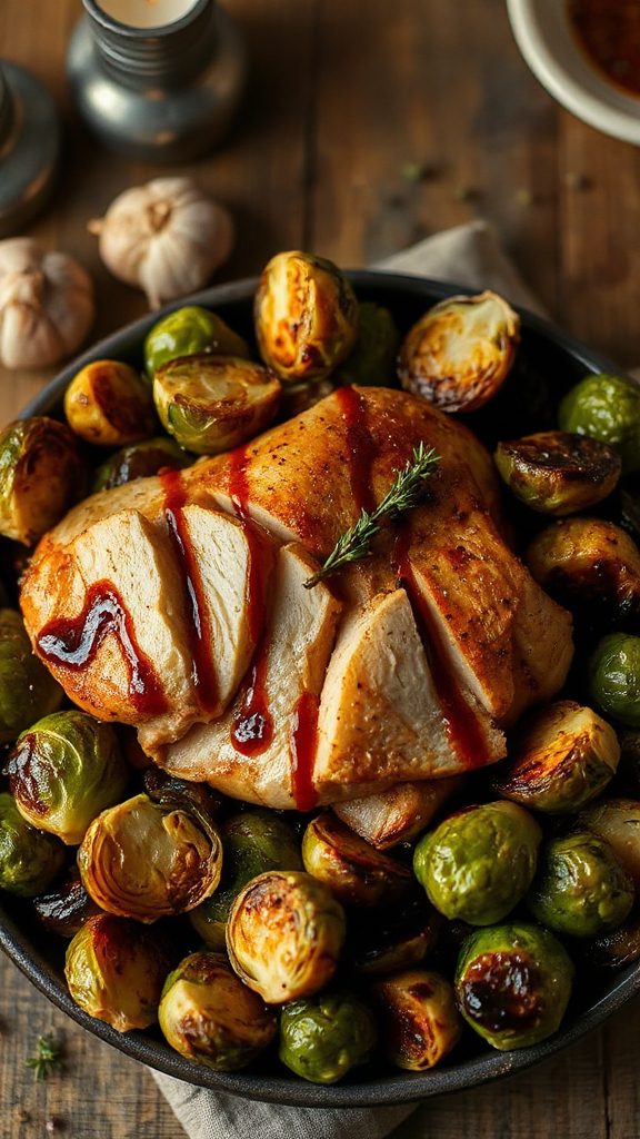 maple balsamic chicken with brussels