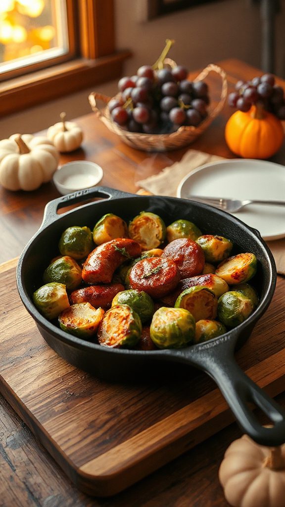 maple sausage brussels sprouts skillet