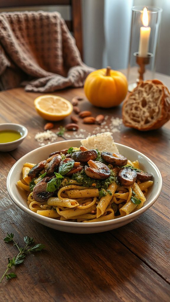mushroom pesto pasta delight
