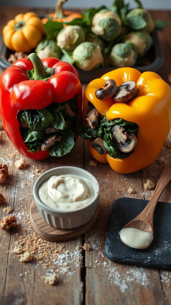 mushroom spinach quinoa stuffed peppers