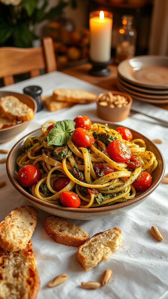 pasta with pesto and tomatoes