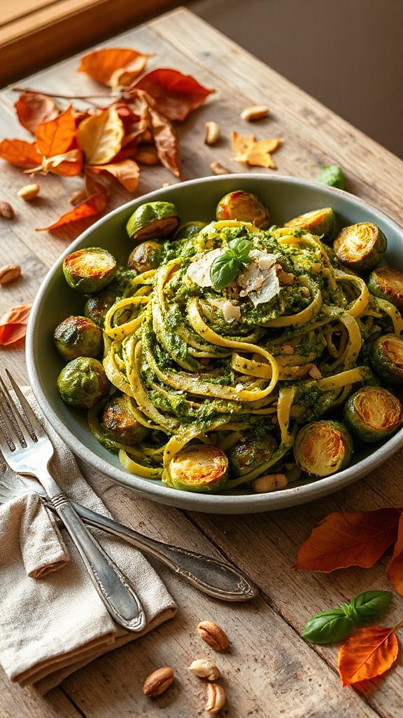 pesto brussels sprouts fettuccine