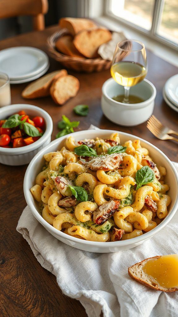 pesto chicken mac cheese