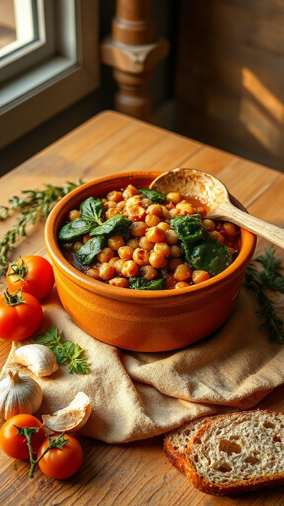 savory chickpea spinach stew