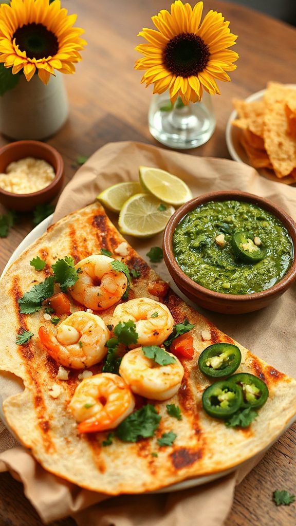 shrimp quesadillas with pesto