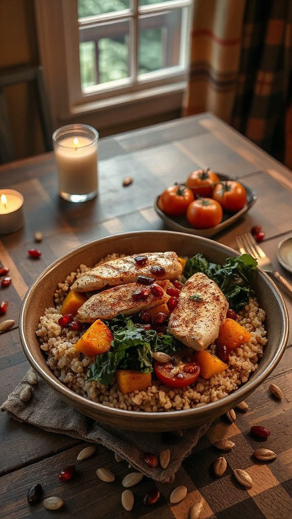 spiced chicken quinoa autumn bowl