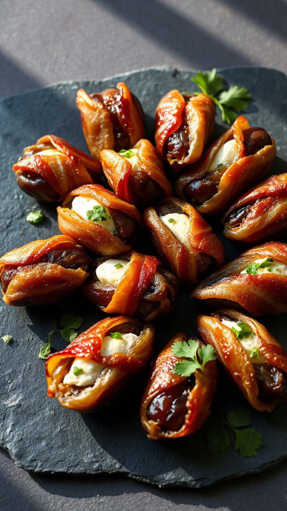 spicy bacon wrapped cheese dates