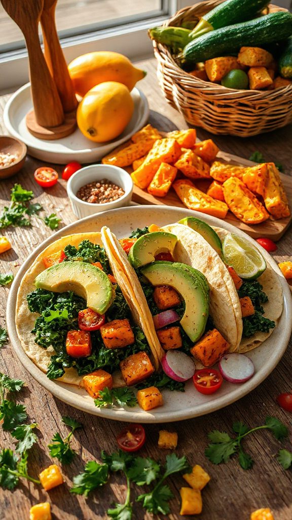 spicy kale sweet potato tacos