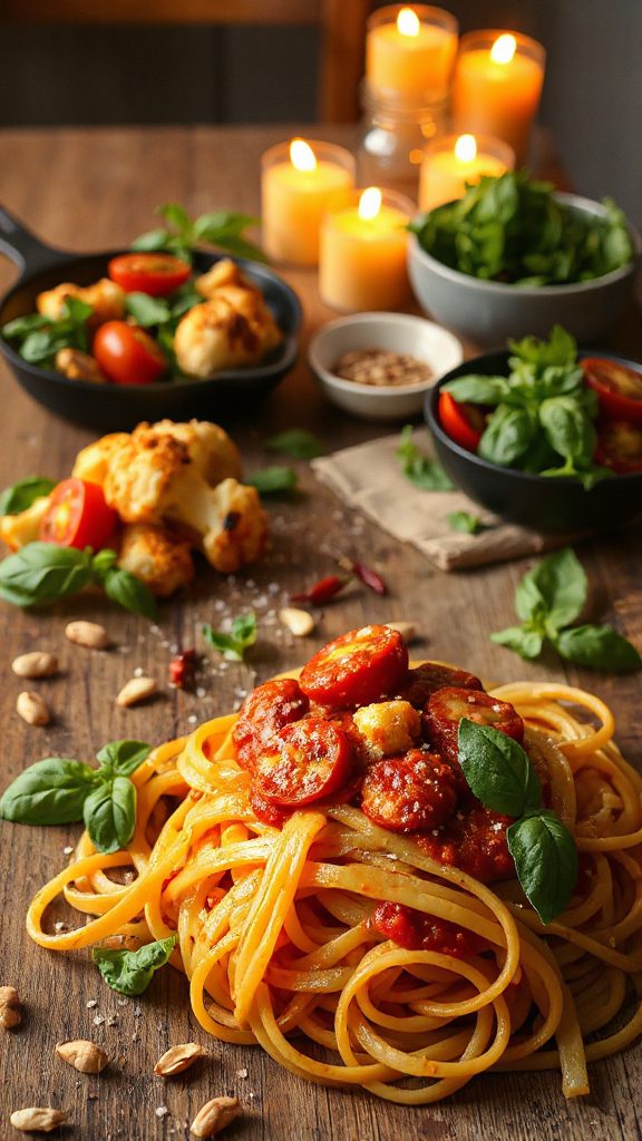 spicy pasta with roasted cauliflower