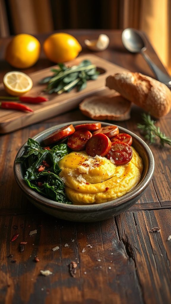 spicy sausage kale polenta bowl spicy sausage kale polenta bowl