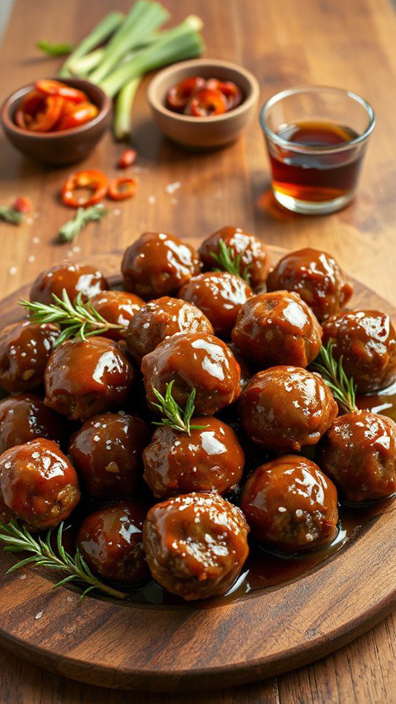 sweet spicy bourbon meatballs