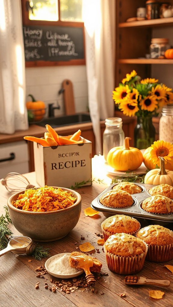 warm honeyed carrot muffins