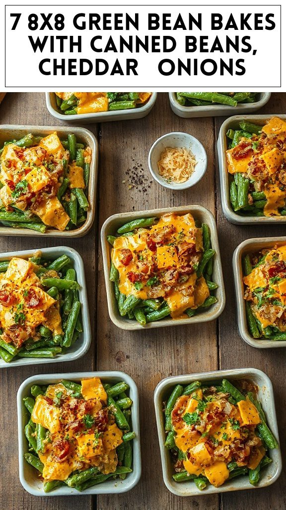 7 8x8 Green Bean Bakes With Canned Beans, Cheddar & Onions