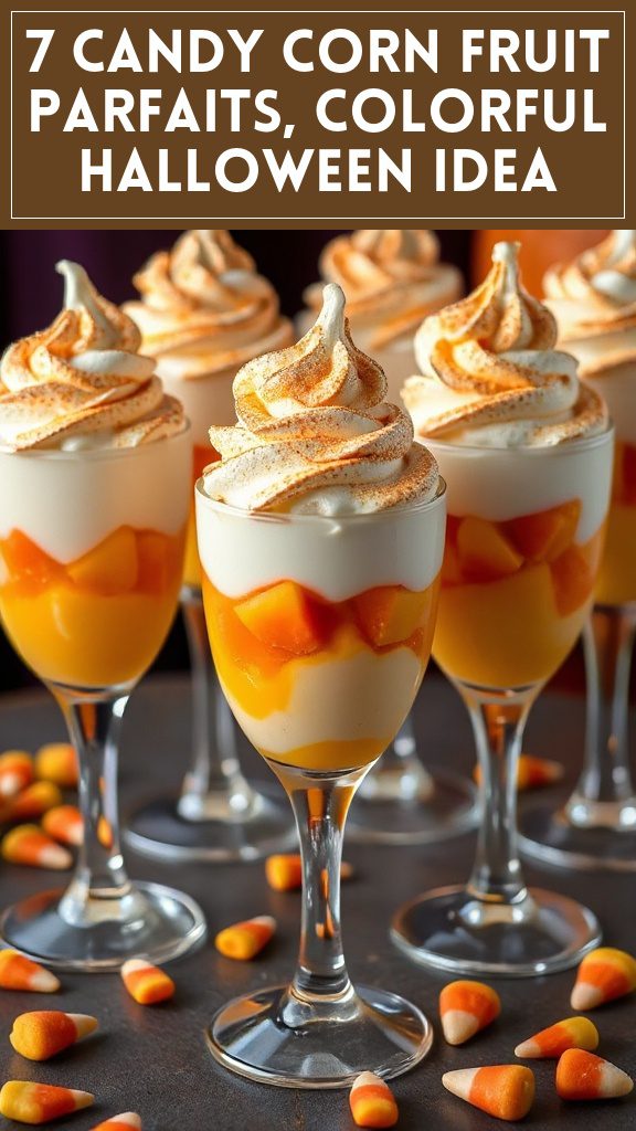 7 Candy Corn Fruit Parfaits, Colorful Halloween Idea