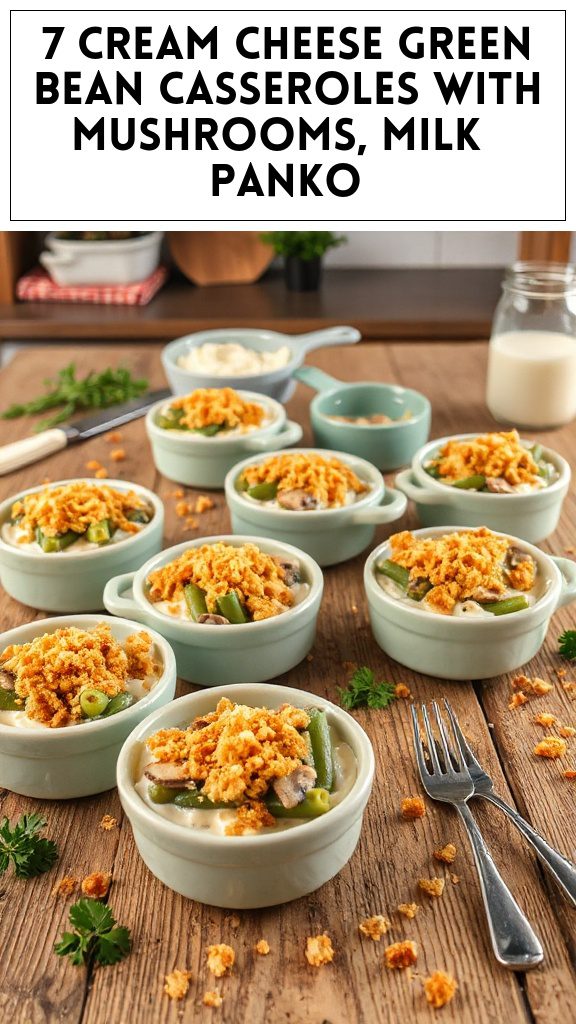 7 Cream Cheese Green Bean Casseroles With Mushrooms, Milk & Panko