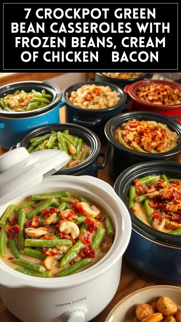 7 Crockpot Green Bean Casseroles With Frozen Beans, Cream of Chicken & Bacon