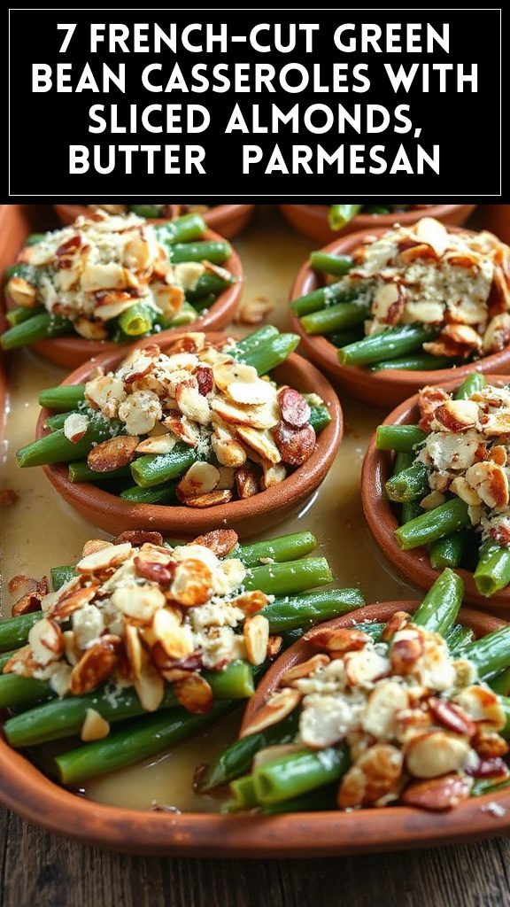 7 French-Cut Green Bean Casseroles With Sliced Almonds, Butter & Parmesan