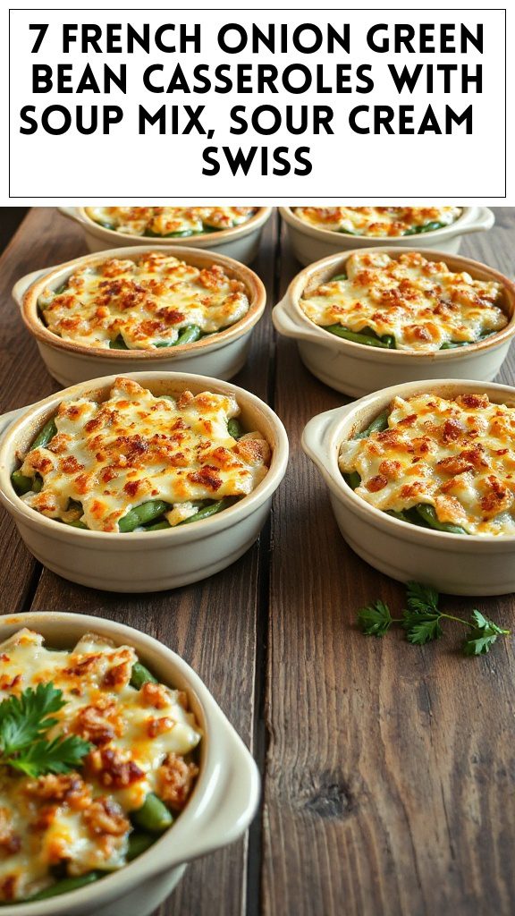7 French Onion Green Bean Casseroles With Soup Mix, Sour Cream & Swiss