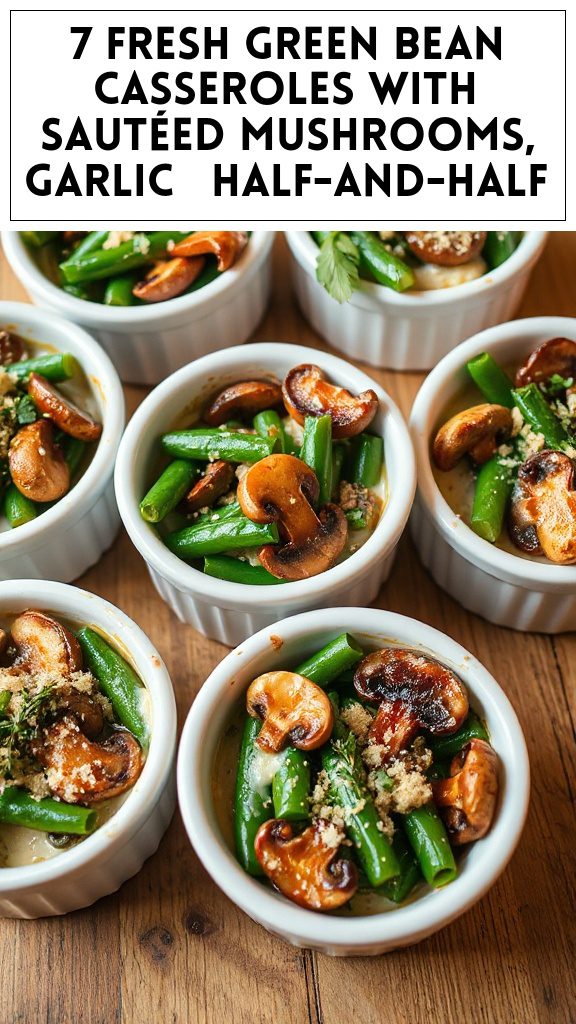 7 Fresh Green Bean Casseroles With Sautéed Mushrooms, Garlic & Half-And-Half