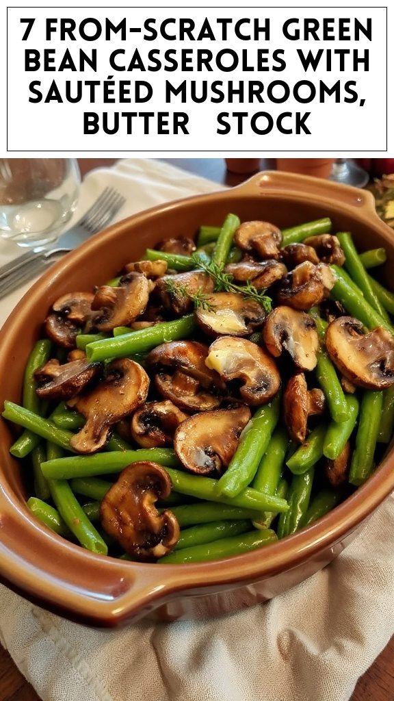 7 From-Scratch Green Bean Casseroles With Sautéed Mushrooms, Butter & Stock