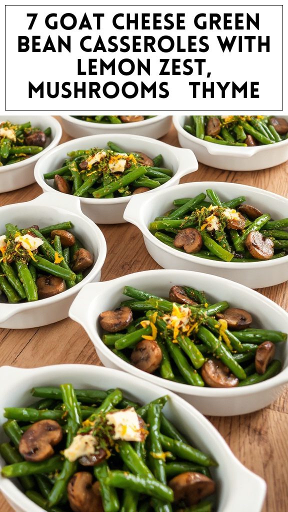 7 Goat Cheese Green Bean Casseroles With Lemon Zest, Mushrooms & Thyme