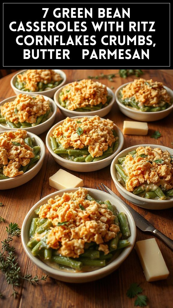 7 Green Bean Casseroles With Ritz & Cornflakes Crumbs, Butter & Parmesan