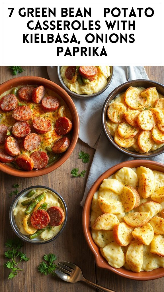 7 Green Bean & Potato Casseroles With Kielbasa, Onions & Paprika