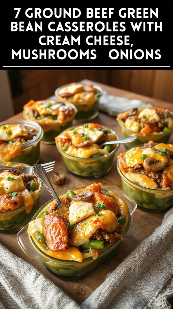 7 Ground Beef Green Bean Casseroles With Cream Cheese, Mushrooms & Onions