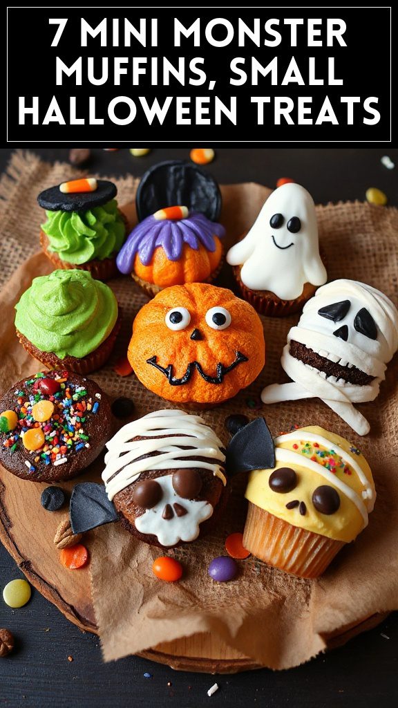 7 Mini Monster Muffins, Small Halloween Treats