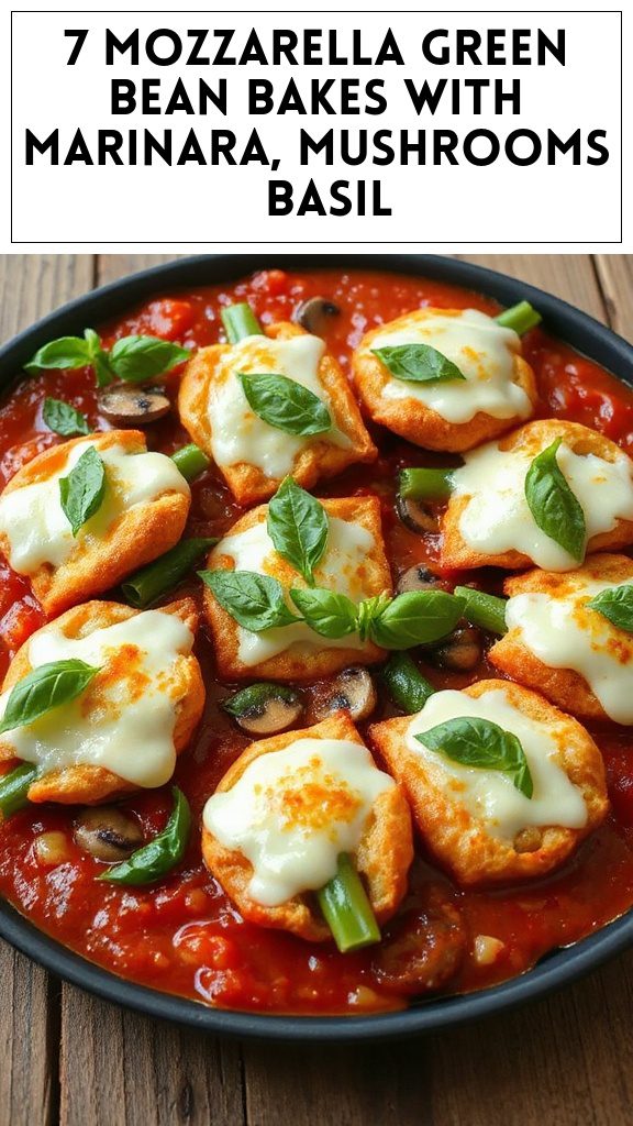 7 Mozzarella Green Bean Bakes With Marinara, Mushrooms & Basil