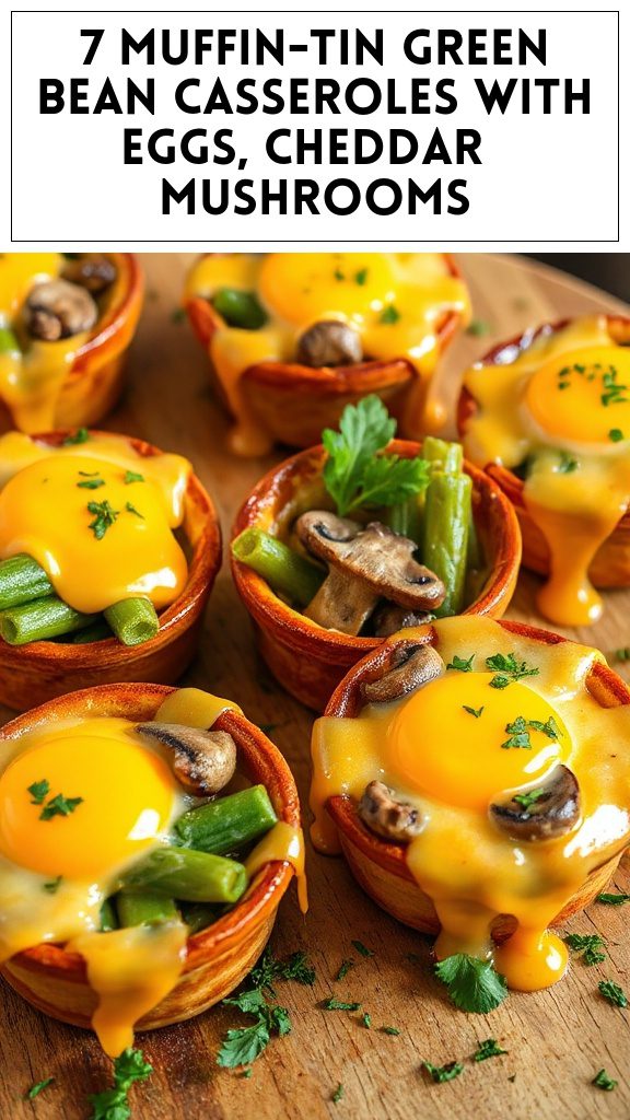 7 Muffin-Tin Green Bean Casseroles With Eggs, Cheddar & Mushrooms