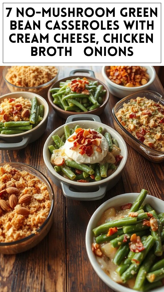 7 No-Mushroom Green Bean Casseroles With Cream Cheese, Chicken Broth & Onions
