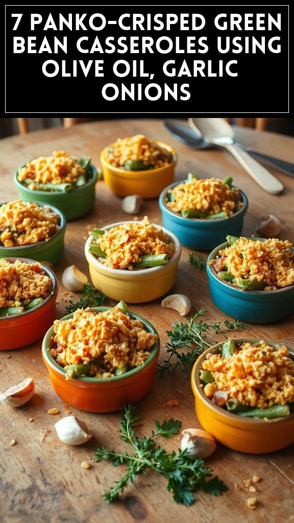 7 Panko-Crisped Green Bean Casseroles Using Olive Oil, Garlic & Onions