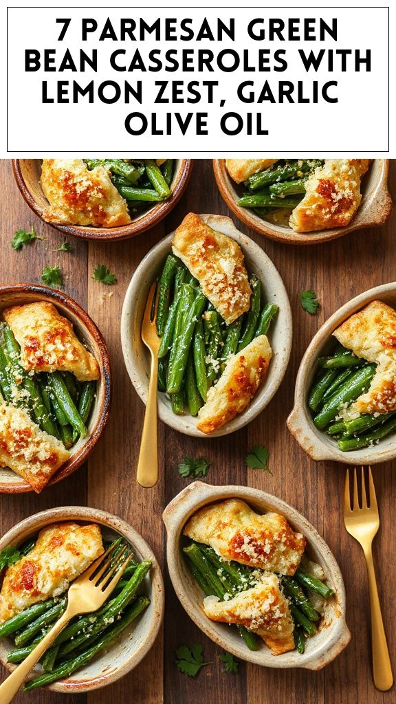 7 Parmesan Green Bean Casseroles With Lemon Zest, Garlic & Olive Oil