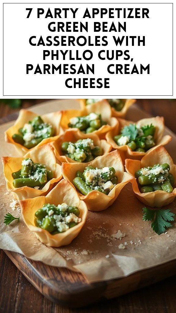 7 Party Appetizer Green Bean Casseroles With Phyllo Cups, Parmesan & Cream Cheese