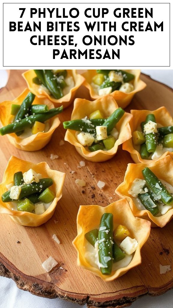 7 Phyllo Cup Green Bean Bites With Cream Cheese, Onions & Parmesan