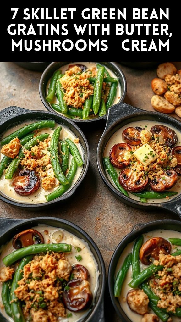 7 Skillet Green Bean Gratins With Butter, Mushrooms & Cream