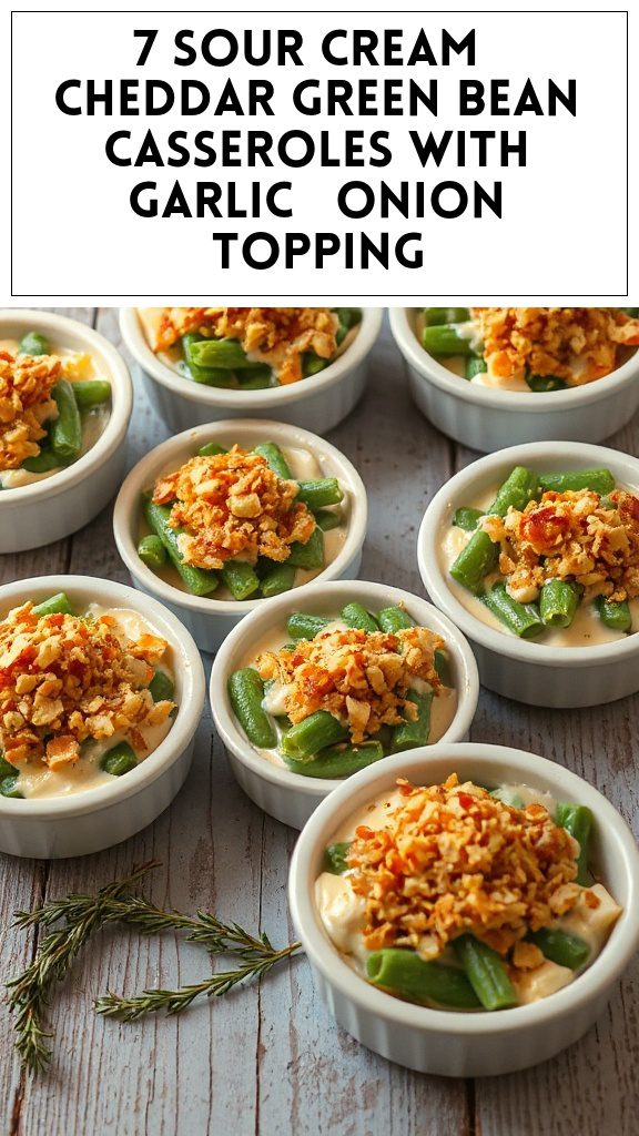 7 Sour Cream & Cheddar Green Bean Casseroles With Garlic & Onion Topping