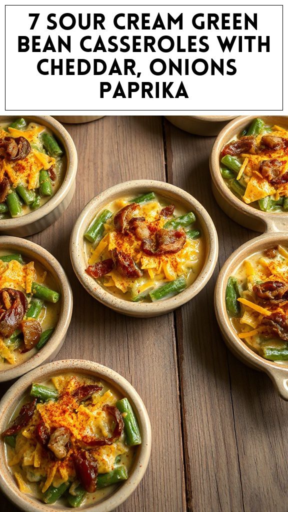 7 Sour Cream Green Bean Casseroles With Cheddar, Onions & Paprika