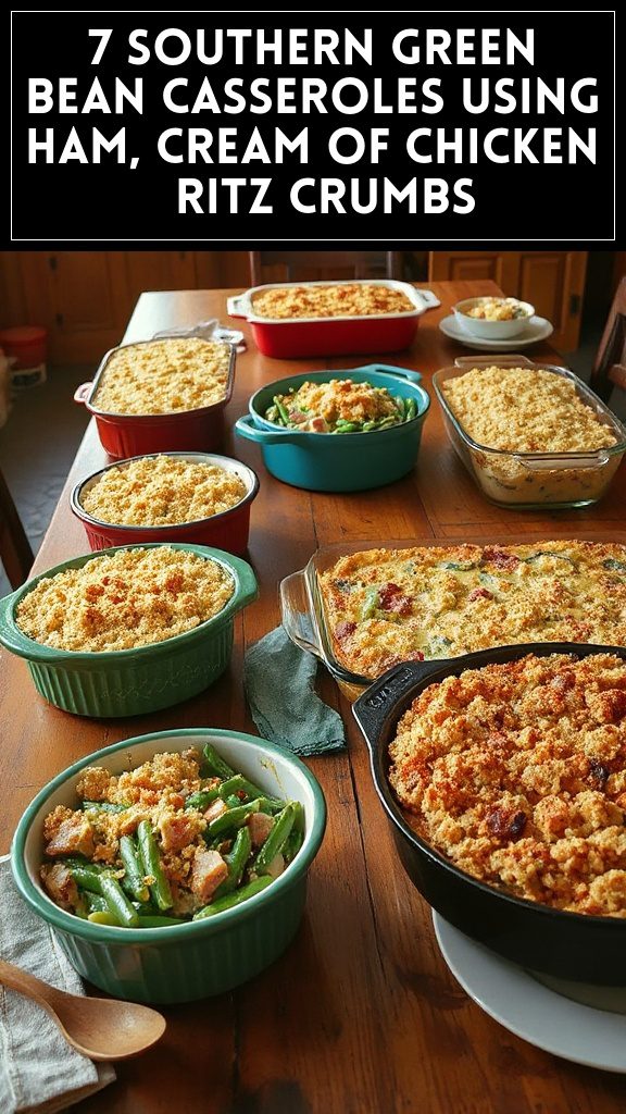 7 Southern Green Bean Casseroles Using Ham, Cream of Chicken & Ritz Crumbs
