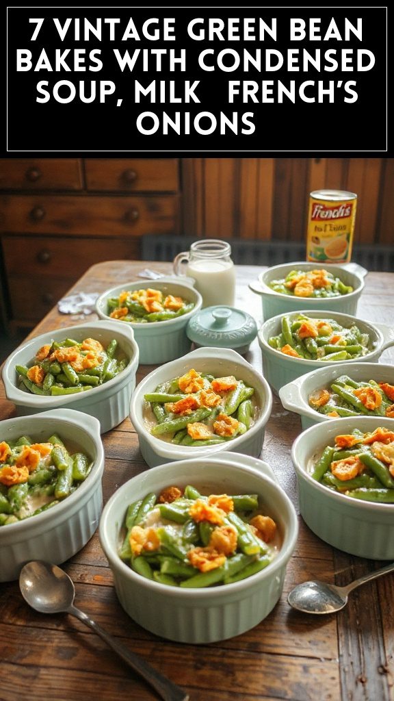 7 Vintage Green Bean Bakes With Condensed Soup, Milk & French’s Onions