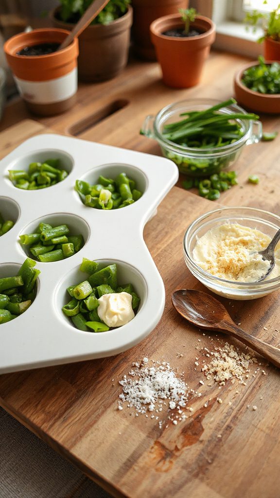 assembling green bean cups