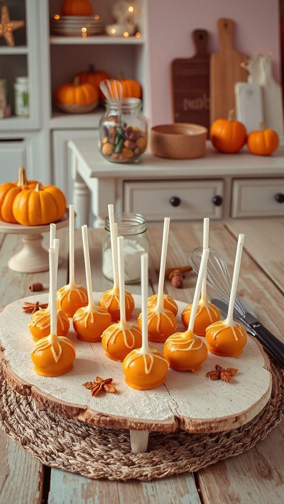 autumn inspired pumpkin cake pops