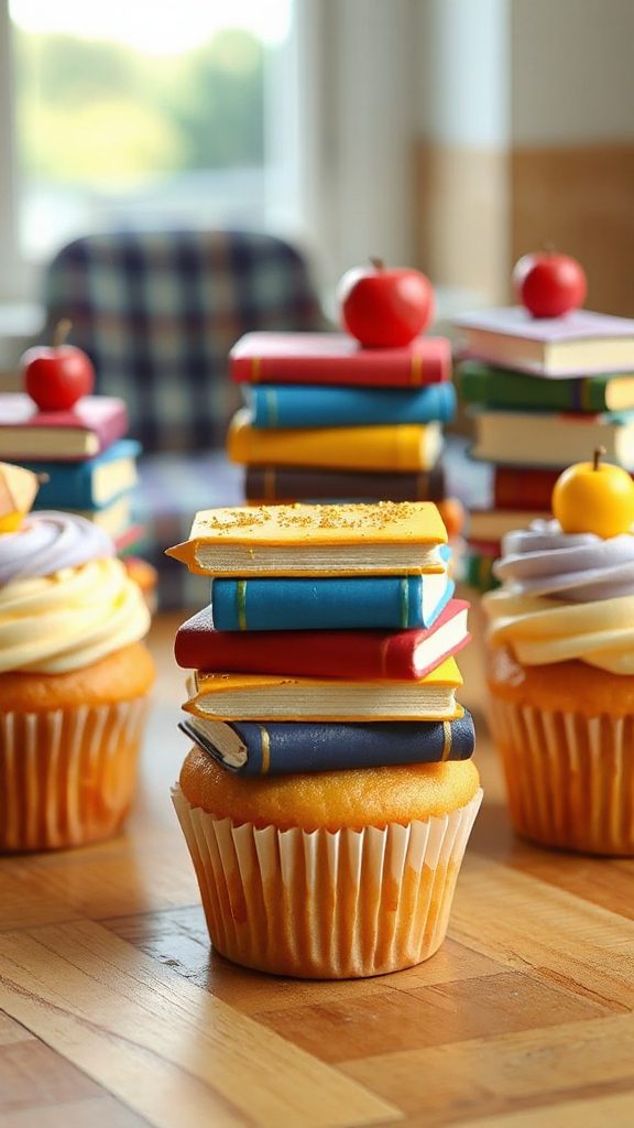 back to school book cupcakes