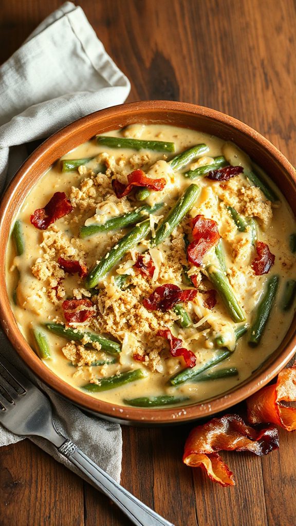 bacon alfredo green bean casserole