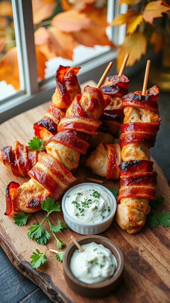bacon wrapped chicken skewers appetizer