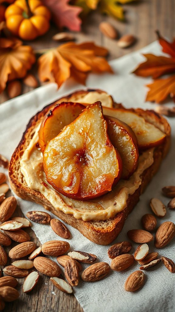 baked pear almond butter toast