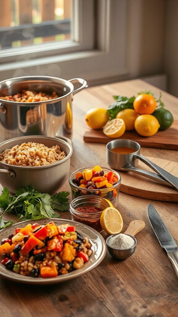 batch cooked rice and beans