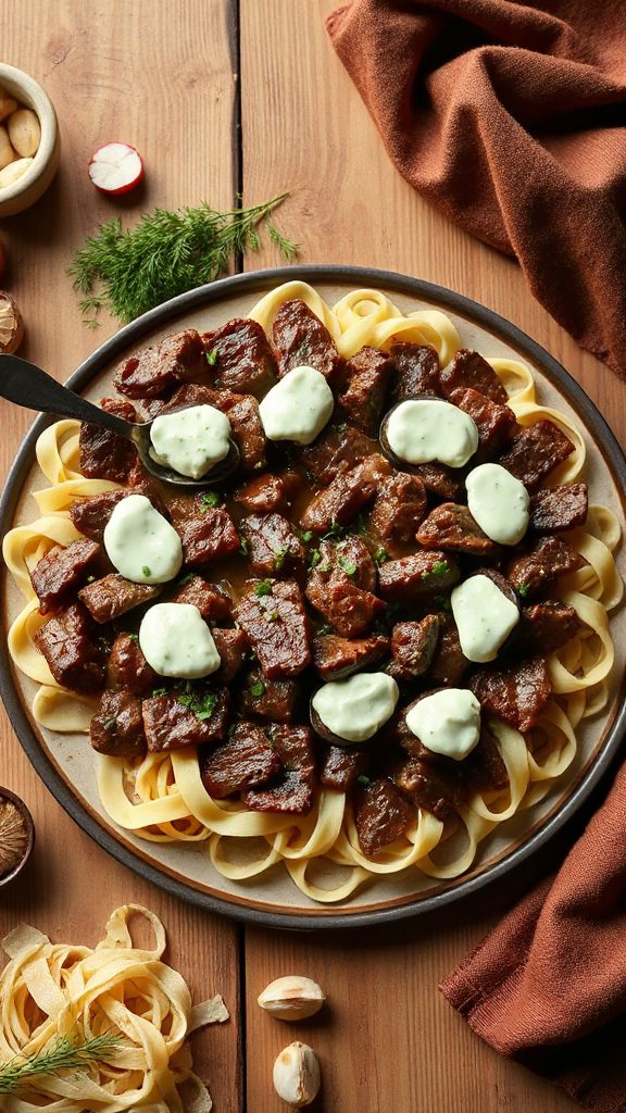beef beshbarmak with sauce