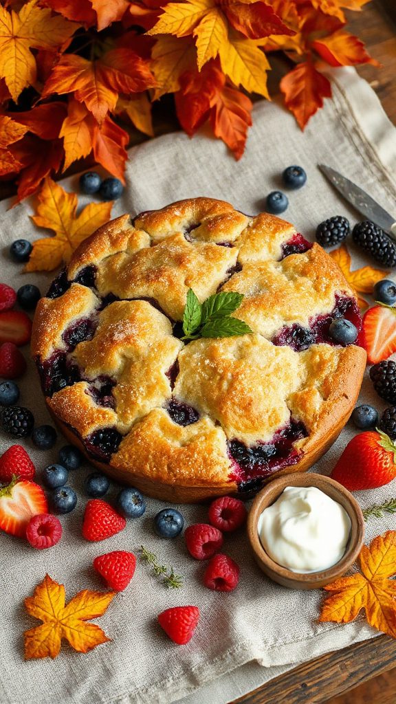 berry cobbler with ice cream
